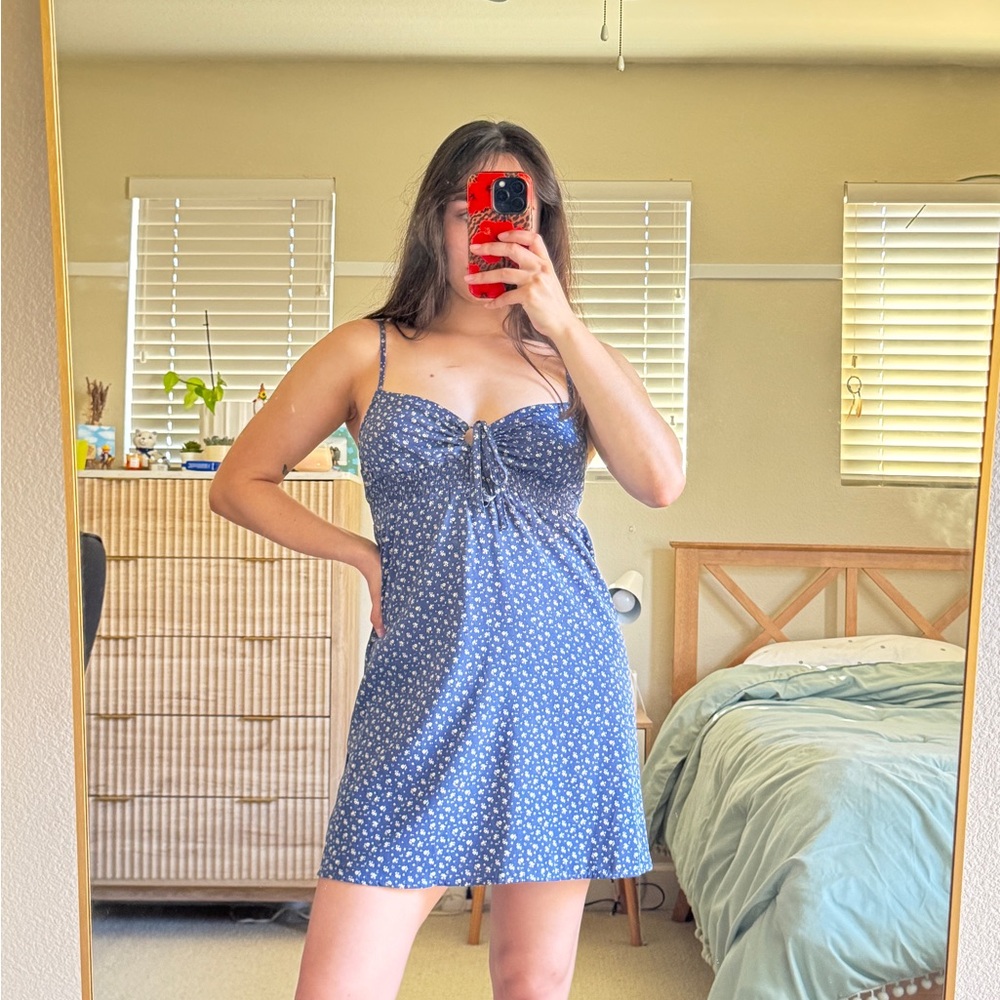 Blush Blue Floral Tie-Front Slip Dress